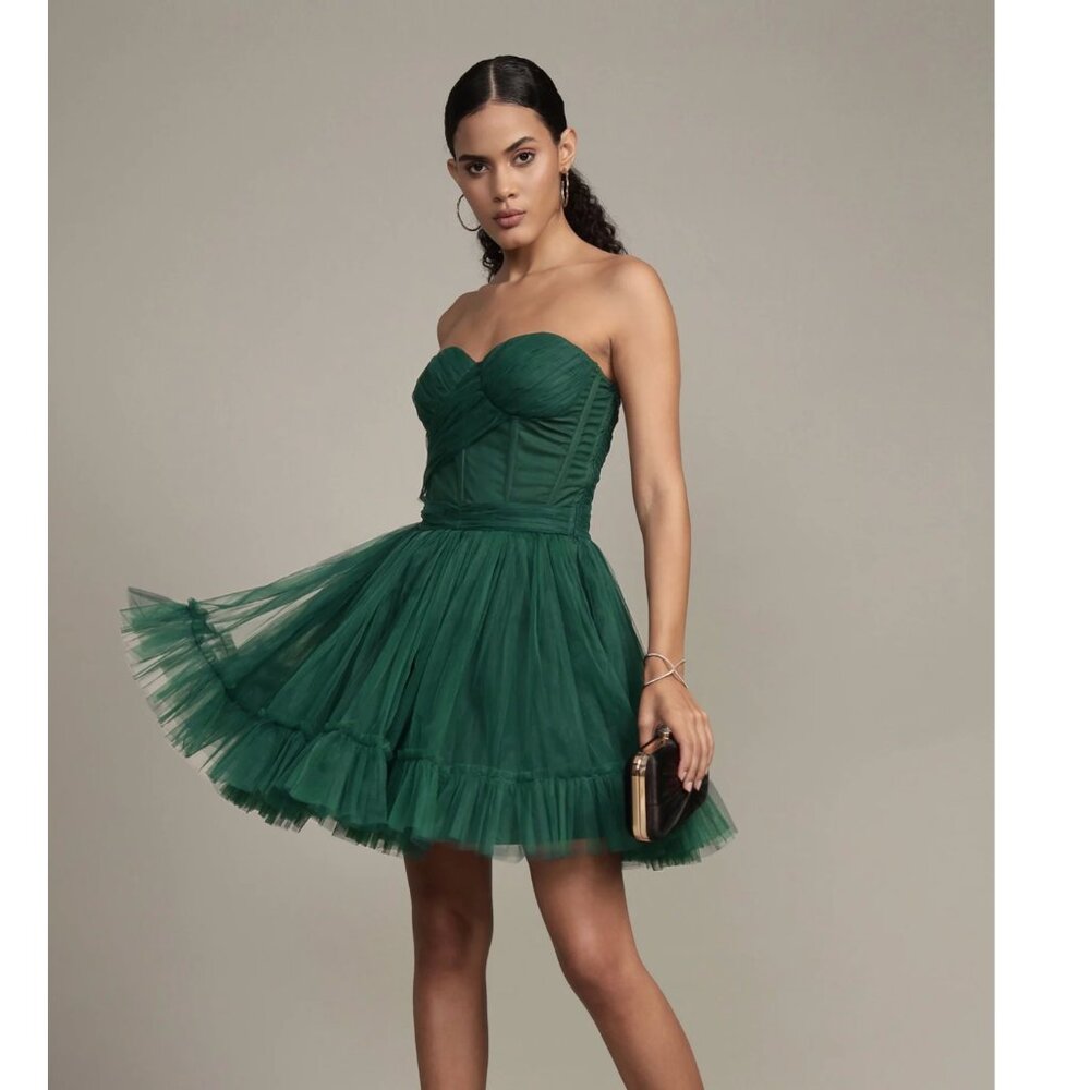 Strapless Emerald Green Mini Tulle Dress